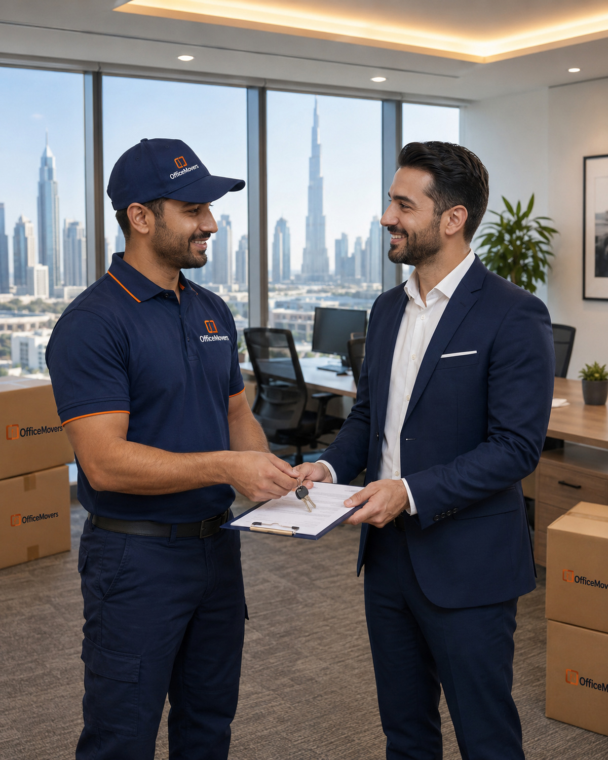Office Movers Dubai team completing office setup and handover at new Dubai location